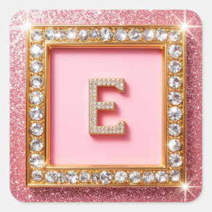 Diamant Initiale E Goldrahmen Pink Glitter Monogra Quadratischer Aufkleber