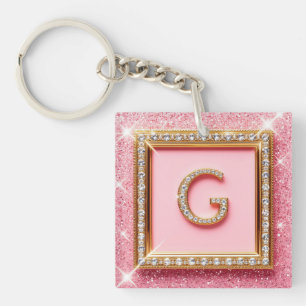 Diamant Initiale G Goldrahmen Pink Glitter Monogra Schlüsselanhänger