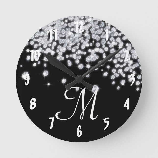 Diamant Jewels Schmuck-Monogramm-Initialen-Wanduhr Runde Wanduhr (Vorderseite)