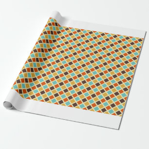 Diamant karierte, blau gelbe Retrofarben Geschenkpapier