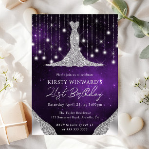Diamant Kleid & Bokeh Lichterkette 21. Geburtstag Einladung