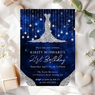 Diamant Kleid & Bokeh Lichterkette 21. Geburtstag Einladung