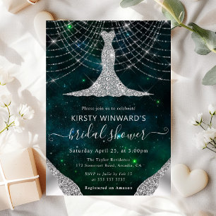 Diamant Kleid & Bokeh Lichterkette Brautparty Einladung