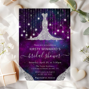Diamant Kleid & Bokeh Lichterkette Brautparty Einladung