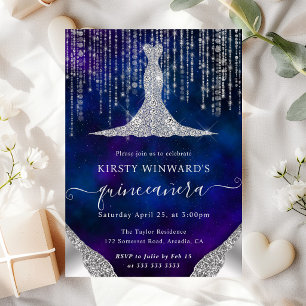 Diamant Kleid & Bokeh Lichterkette Quinceanera Einladung