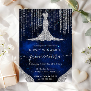 Diamant Kleid & Bokeh Lichterkette Quinceanera Einladung
