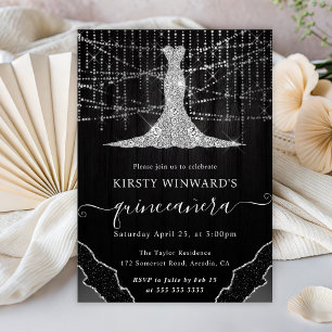 Diamant Kleid & Bokeh Lichterkette Quinceanera Einladung