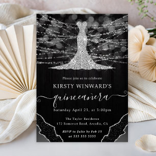 Diamant Kleid & Bokeh Lichterkette Quinceanera Einladung
