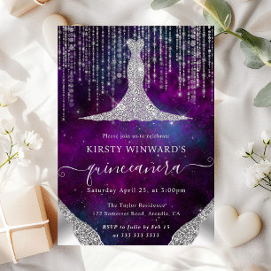 Diamant Kleid & Bokeh Lichterkette Quinceanera Einladung