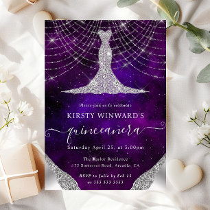Diamant Kleid & Bokeh Lichterkette Quinceanera Einladung
