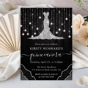 Diamant Kleid & Bokeh Lichterkette Quinceanera Einladung