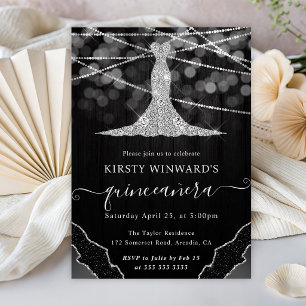 Diamant Kleid & Bokeh Lichterkette Quinceanera Einladung
