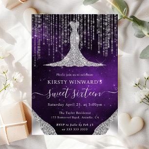 Diamant Kleid & Bokeh Lichterkette Sweet 16 Einladung