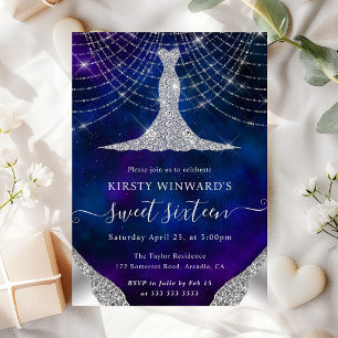 Diamant Kleid & Bokeh Lichterkette Sweet 16 Einladung