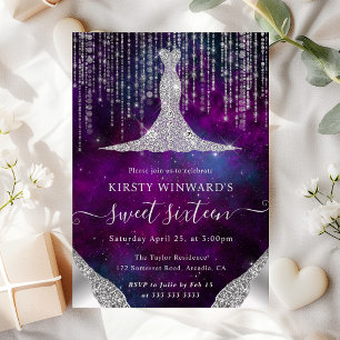 Diamant Kleid & Bokeh Lichterkette Sweet 16 Einladung