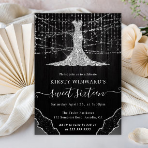 Diamant Kleid & Bokeh Lichterkette Sweet 16 Einladung