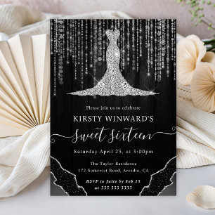 Diamant Kleid & Bokeh Lichterkette Sweet 16 Einladung