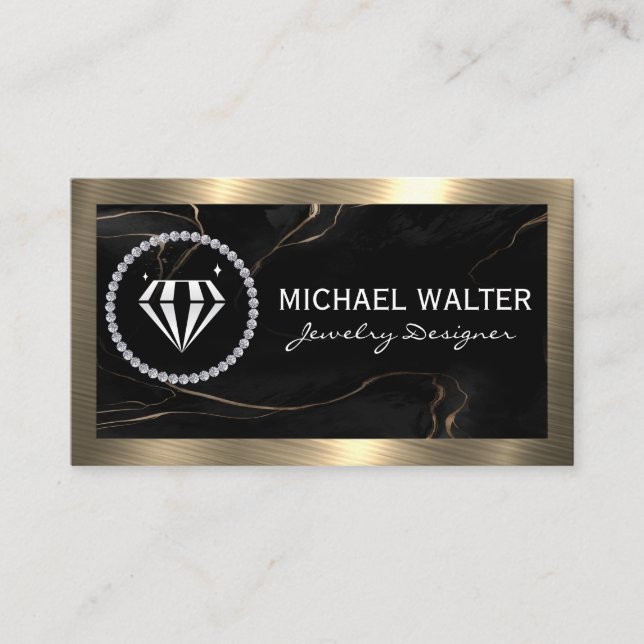 Diamant-Logo | Schwarzer Marmor | Gold Metallic Visitenkarte (Vorderseite)