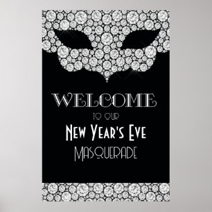 Diamant-Masquerade Silvester Begrüßungsschild Poster
