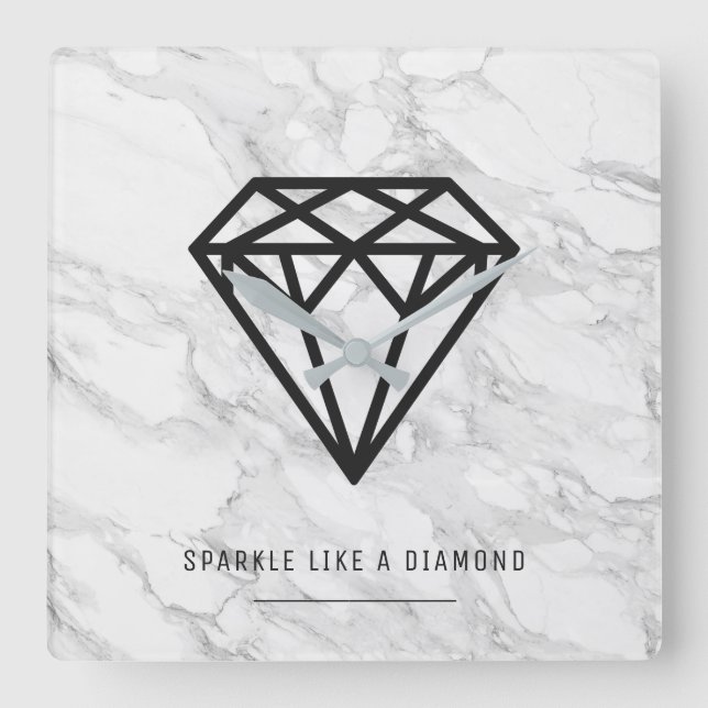 Diamant mit Marmor Quadratische Wanduhr (Vorderseite)