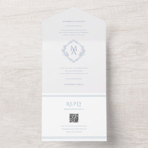 Diamant Monogramm mit Blume Dreifache Hochzeit All In One Einladung