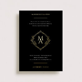 Diamant Monogramm mit Blume in Gold-Hochzeitsfolie Folieneinladung