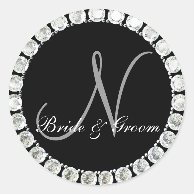 Diamant-Monogramm-N-anpassbares Siegel Runder Aufkleber (Vorderseite)