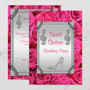 Diamant-Musiknote, Stilett u. Rosen-Bonbon 16 Einladung