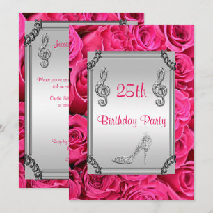 Diamant Musiknote, Stiletto & Pink Roses 25. Einladung