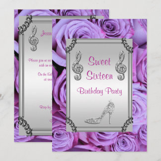 Diamant Musiknote, Stiletto & Rose Sweet 16 Einladung
