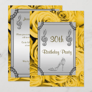 Diamant-Musiknote, Stiletto und gelbe Rosen 30. Einladung