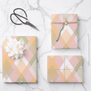 Diamant Muster Pastellfarben Geburtstagsverpackung Geschenkpapier Set