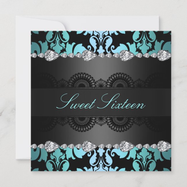 Diamant noir/bleu sucré16 invitation d'anniversair (Devant)