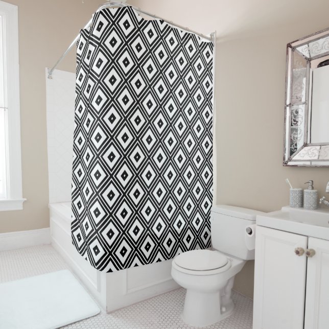Diamant noir et blanc Carré rideau de douche (En situation)