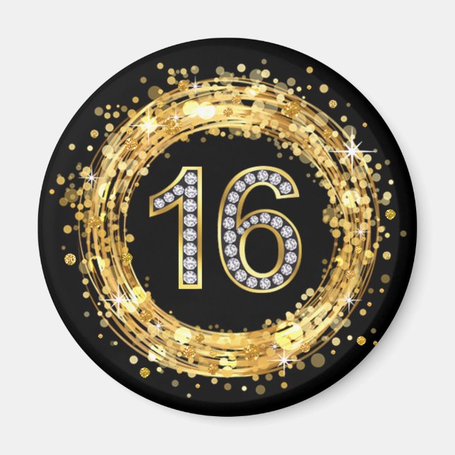 Diamant Number 16 Glitzer Bling Confetti | Gold Magnet (Vorne)