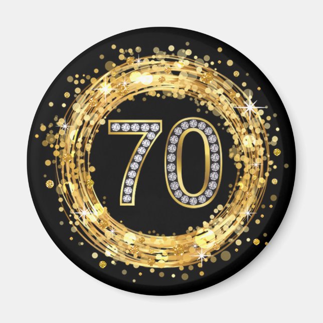 Diamant Number 70 Glitzer Bling Confetti | Gold Magnet (Vorne)