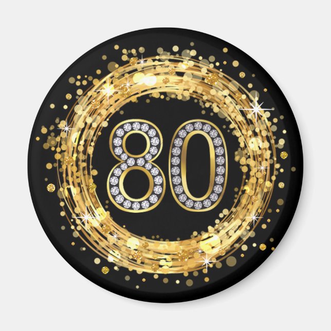 Diamant Number 80 Glitzer Bling Confetti | Gold Magnet (Vorne)