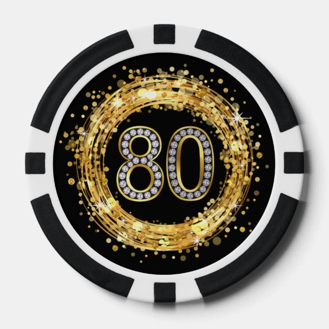 Diamant Number 80 Glitzer Bling Confetti | Gold Pokerchips (Vorderseite)