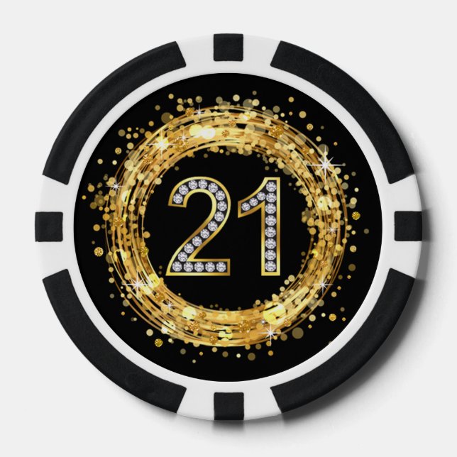 Diamant Nummer 21 Glitzer Bling Confetti | Gold Pokerchips (Vorderseite)
