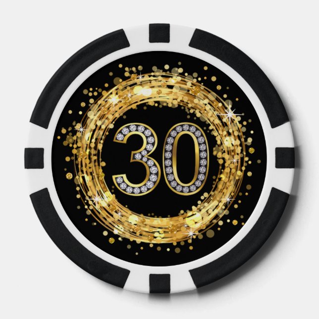 Diamant Nummer 30 Glitzer Bling Confetti | Gold Pokerchips (Vorderseite)