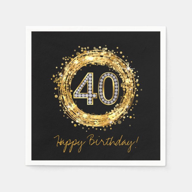 Diamant Nummer 40 Glitzer Bling Confetti | Gold Serviette (Vorderseite)