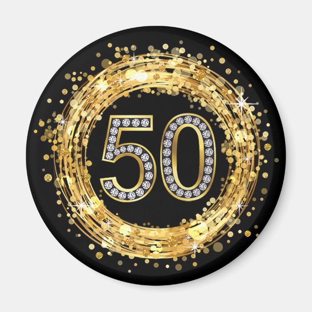 Diamant Nummer 50 Glitzer Bling Confetti | Gold Magnet (Vorne)