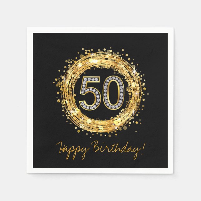 Diamant Nummer 50 Glitzer Bling Confetti | Gold Serviette (Vorderseite)