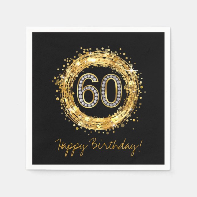Diamant Nummer 60 Glitzer Bling Confetti | Gold Serviette (Vorderseite)