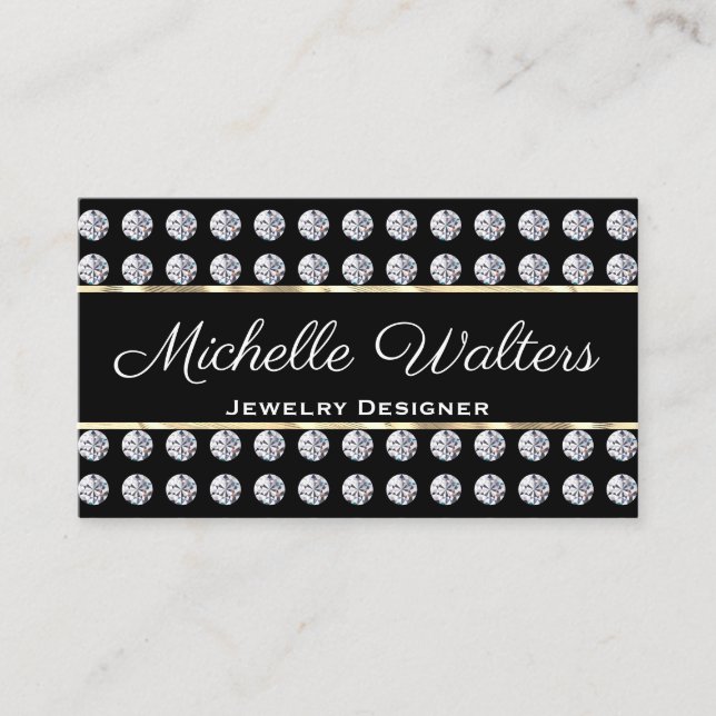 Diamant Pattern | Gold Trim Business Card Visitenkarte (Vorderseite)