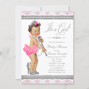 Diamant Perlen High Heels Kleine Lady Baby Shower Einladung
