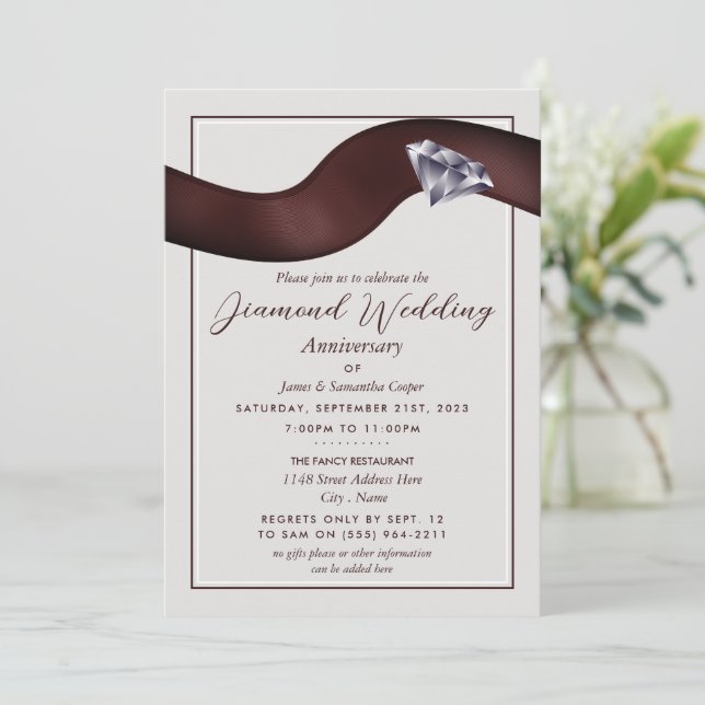 Diamant Ribbon, 60 Jahre Hochzeitstag Einladung (Stehend Vorderseite)