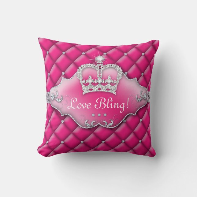 Diamant-Rosa Prinzessin-Crown Pillow Tufted Satin Kissen (Vorderseite)