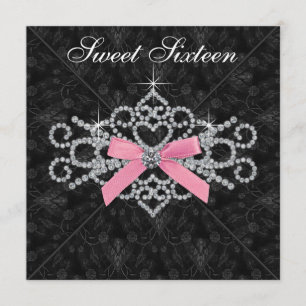 Diamant-rosa schwarzer Damast-Bonbon 16 Einladung