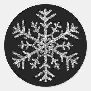 Diamant-Schneeflocke auf Schwarzer Winter Hochzeit Runder Aufkleber